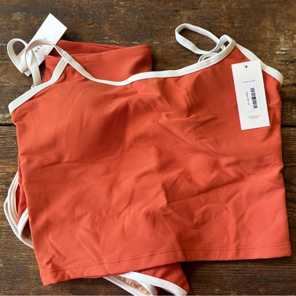 Geode Ribbed Coral High Waist Shorts and Coral Ribbed Scoop Tankini Top XXL - Picture 8 of 13